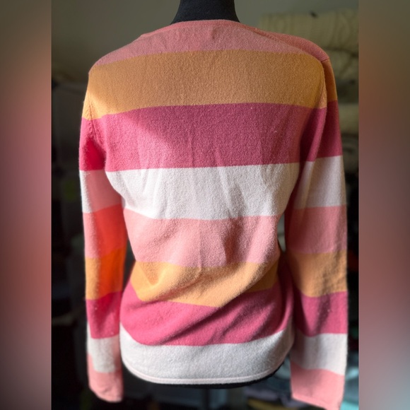 Charter Club Cute Cashmere Crewneck Striped Orange, Pink, Cream. S - Picture 9 of 10